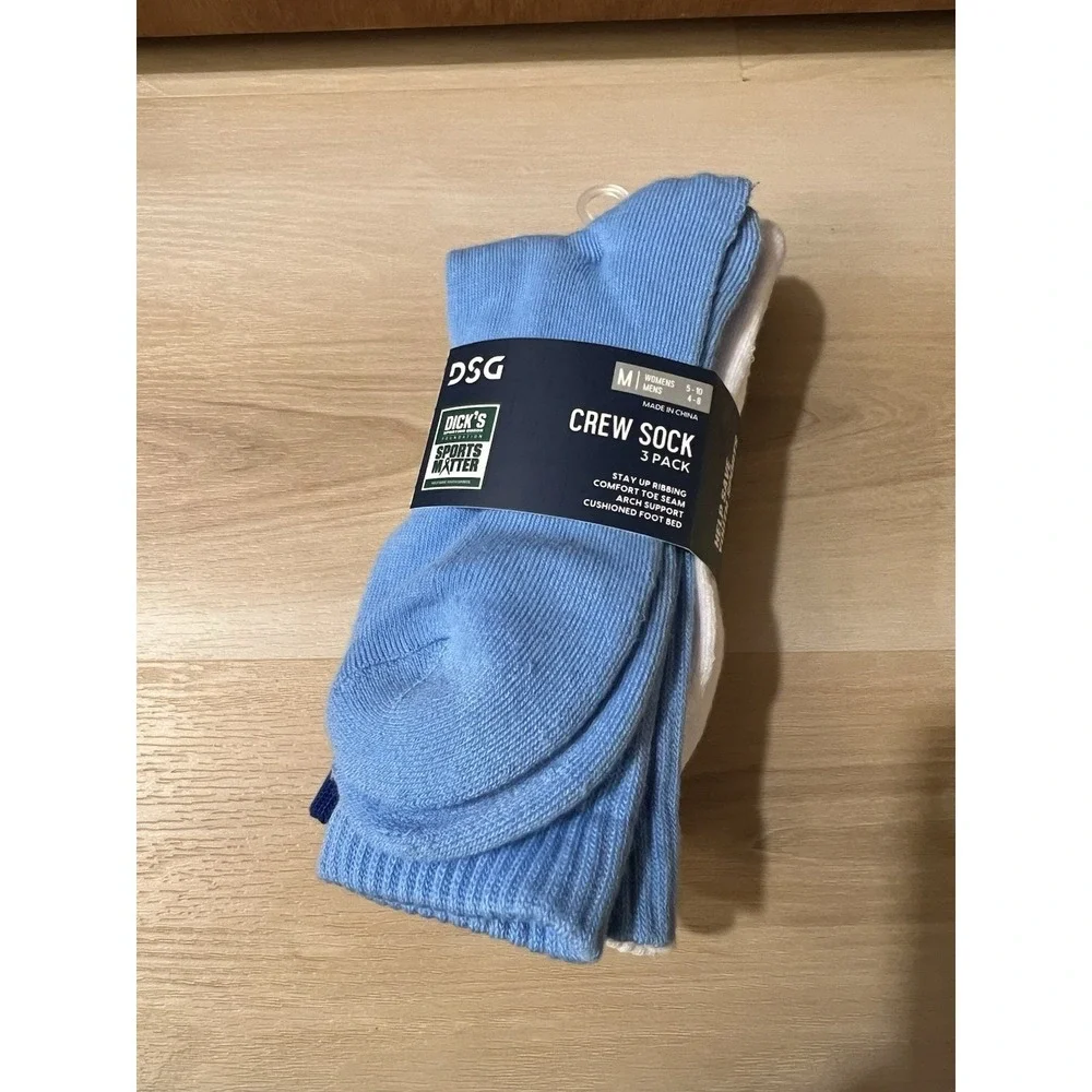 DSG Crew Socks 3 Pack‎ Unisex Medium Blue Womens 5-10, Men's 4-8